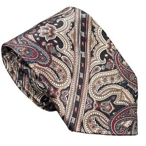 Stafford Executive Silk Paisley Tie Men's Burgundy‎ Tan Teal Hand Finished USA